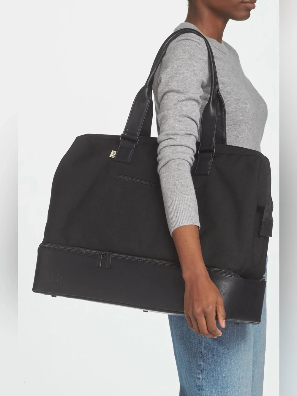 BEIS Black Two-Tier Weekender Travel Tote